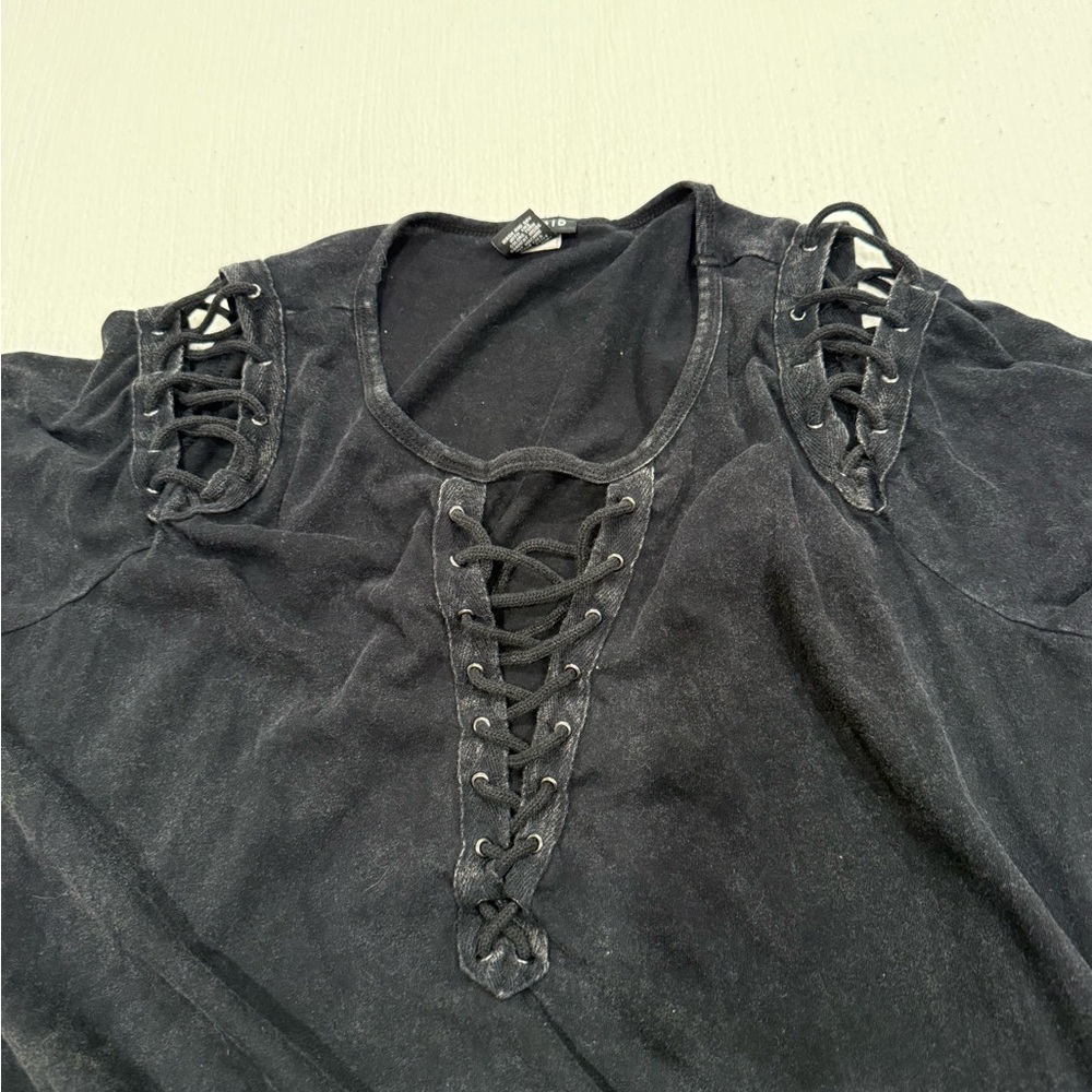 Grunge Torrid Black Sleeveless Blouse with Cut Out Tie Front